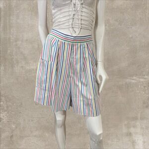 Vintage 80s Striped High Waisted Shorts Rainbow Colorful Retro Resort Summer Med